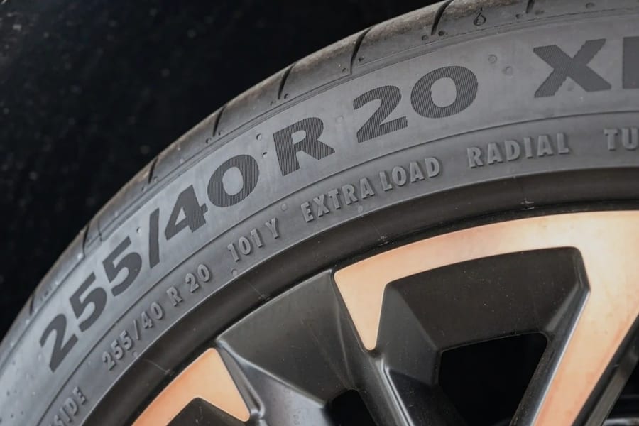 Tire sidewall showing size markings